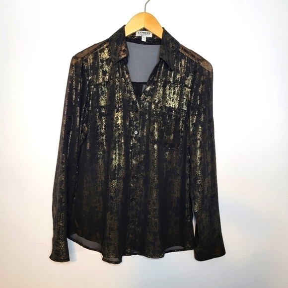 EXPRESS The Portofino Shirt Limited Edition Gold Sequin Size S - Picture 1 of 7